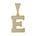 925 Sterling Silver Yellow-Tone Unisex Moissanite Initial Letter E Charm Pendant