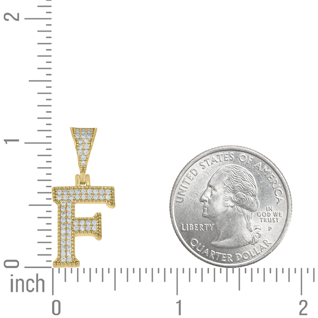925 Sterling Silver Yellow-Tone Unisex Moissanite Initial Letter F Charm Pendant