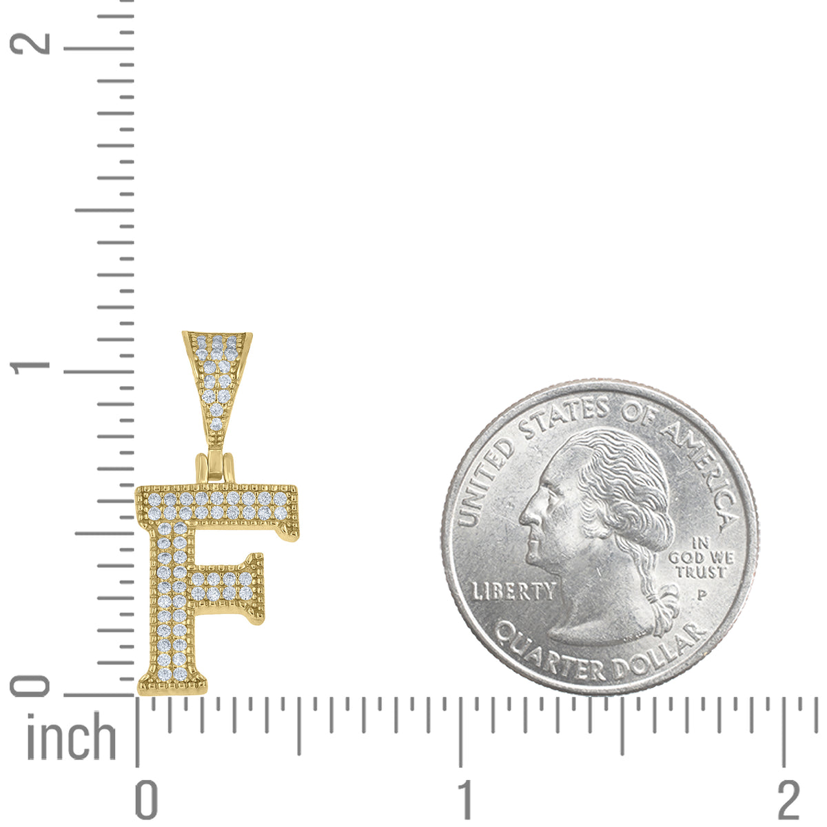925 Sterling Silver Yellow-Tone Unisex Moissanite Initial Letter F Charm Pendant