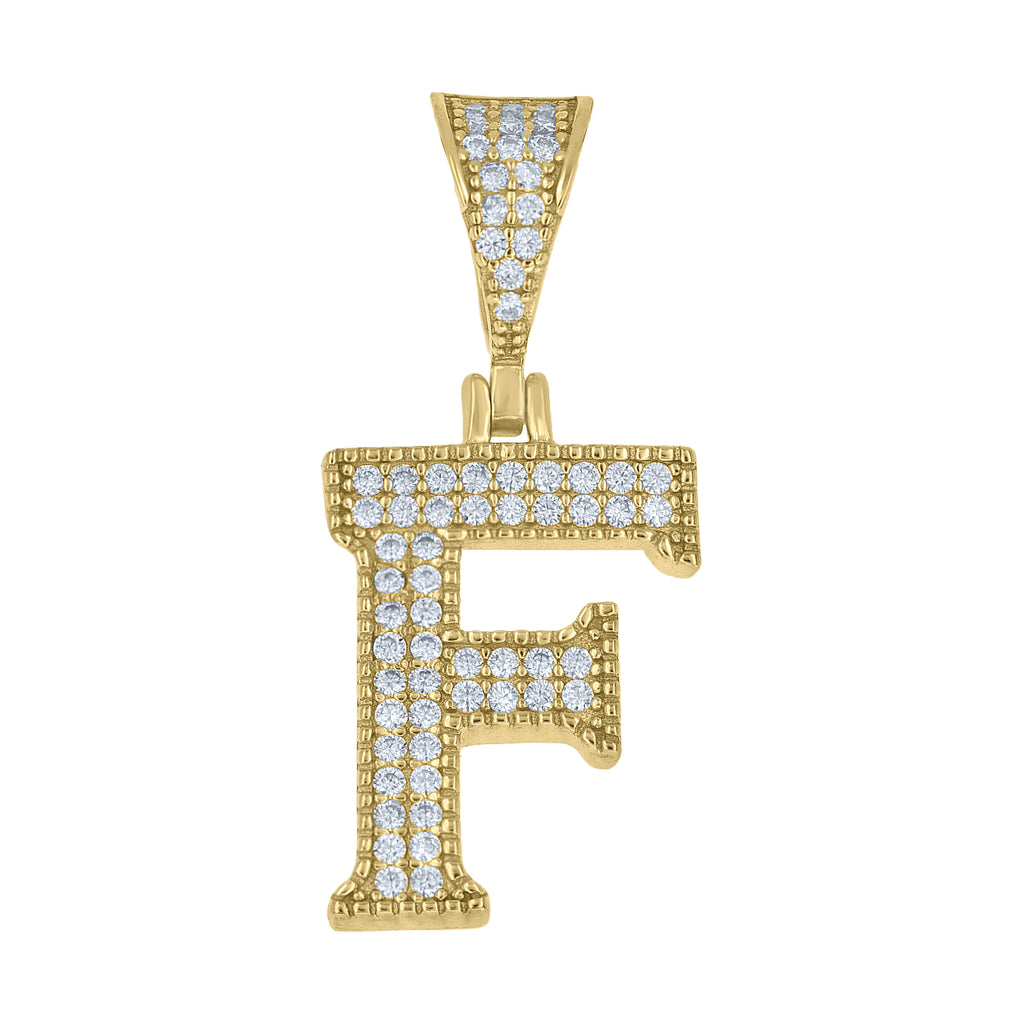 925 Sterling Silver Yellow-Tone Unisex Moissanite Initial Letter F Charm Pendant