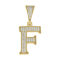 925 Sterling Silver Yellow-Tone Unisex Moissanite Initial Letter F Charm Pendant