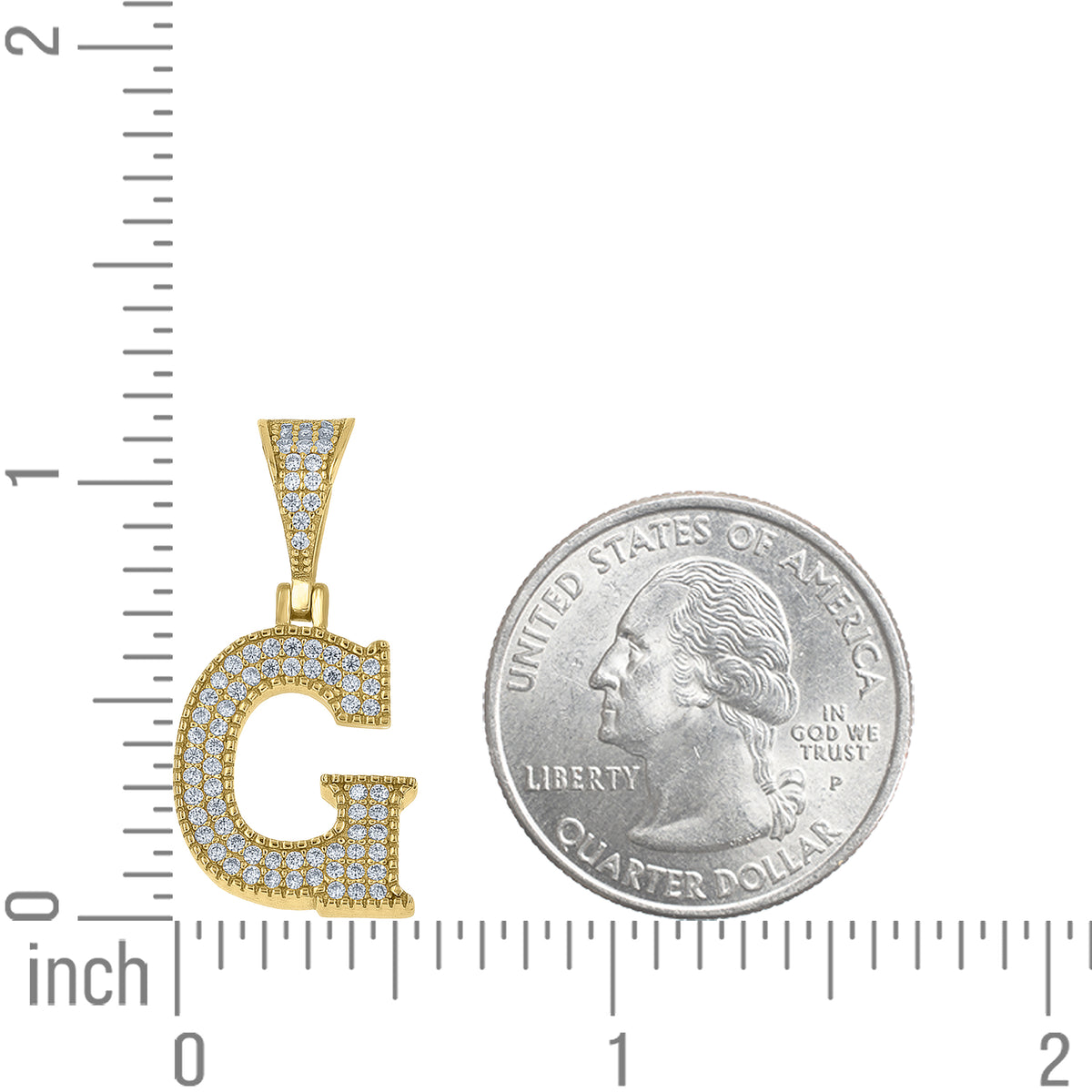 925 Sterling Silver Yellow-Tone Unisex Moissanite Initial Letter G Charm Pendant