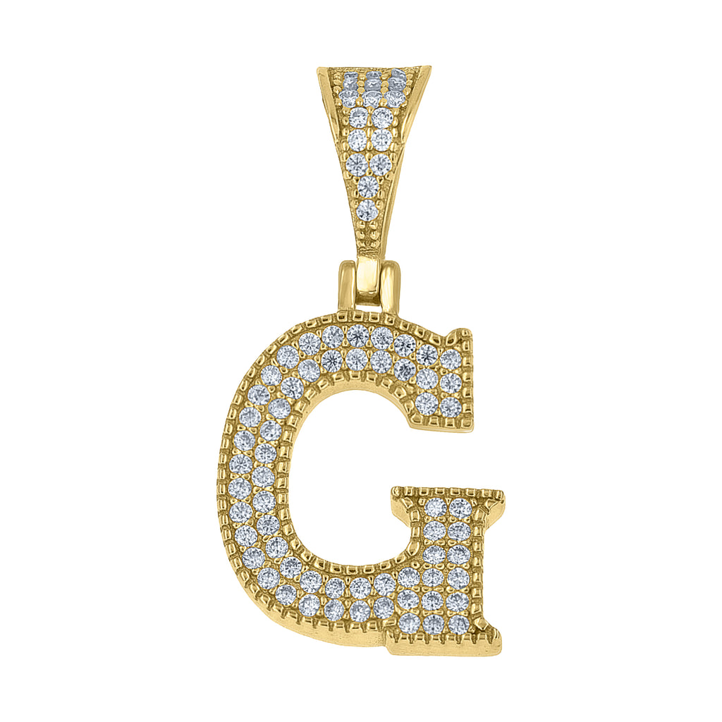 925 Sterling Silver Yellow-Tone Unisex Moissanite Initial Letter G Charm Pendant