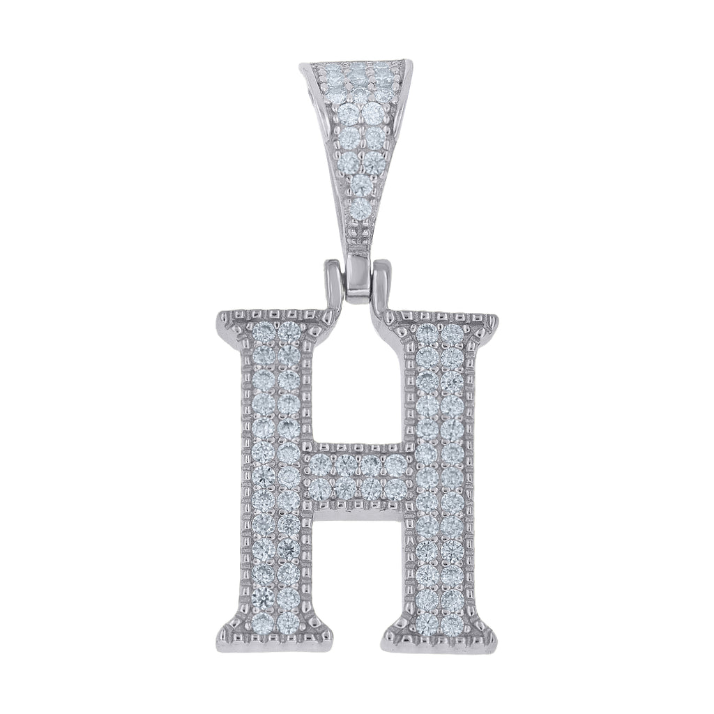 925 Sterling Silver Unisex Moissanite Initial Letter H Charm Pendant