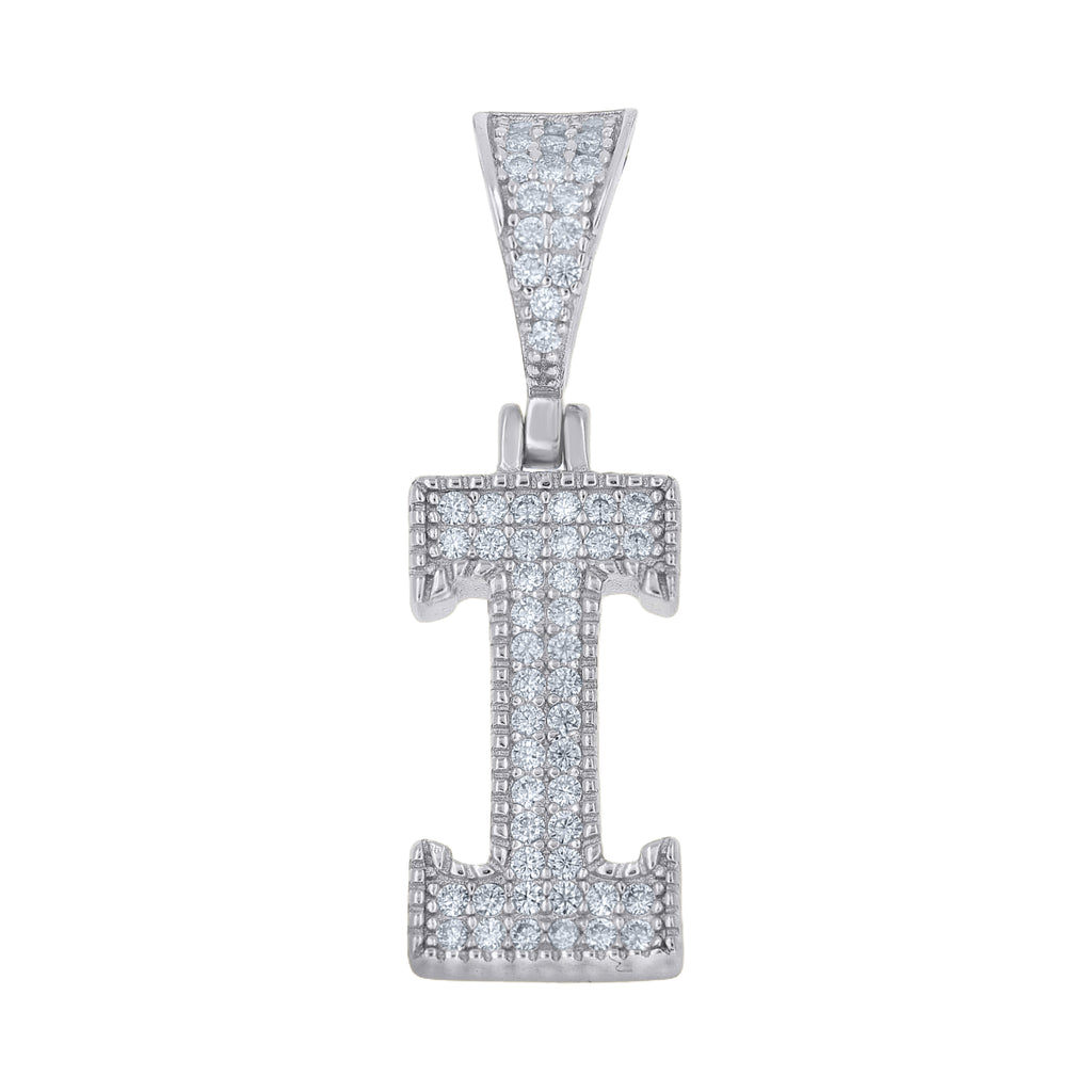 925 Sterling Silver Unisex Moissanite Initial Letter I Charm Pendant