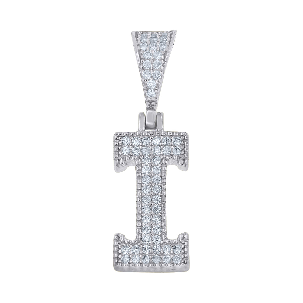 925 Sterling Silver Unisex Moissanite Initial Letter I Charm Pendant
