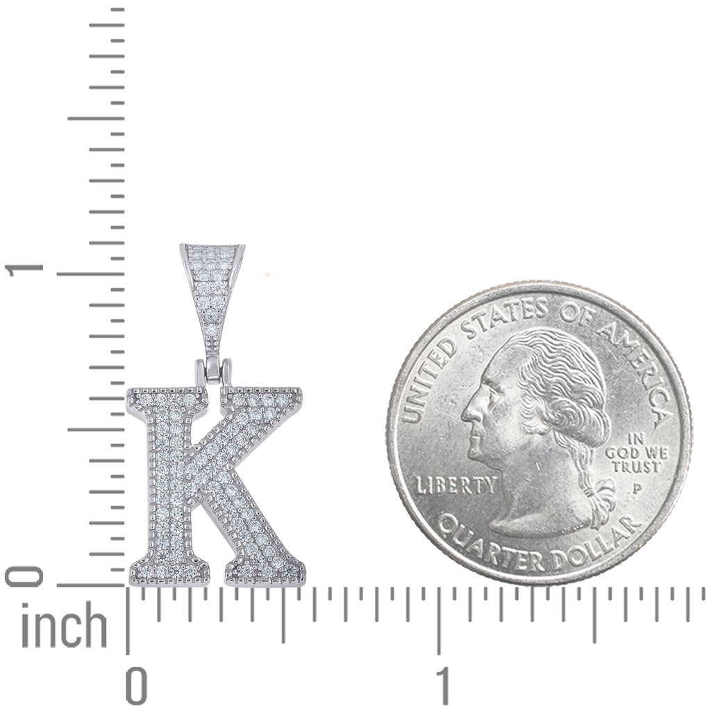 925 Sterling Silver Unisex Moissanite Initial Letter K Charm Pendant