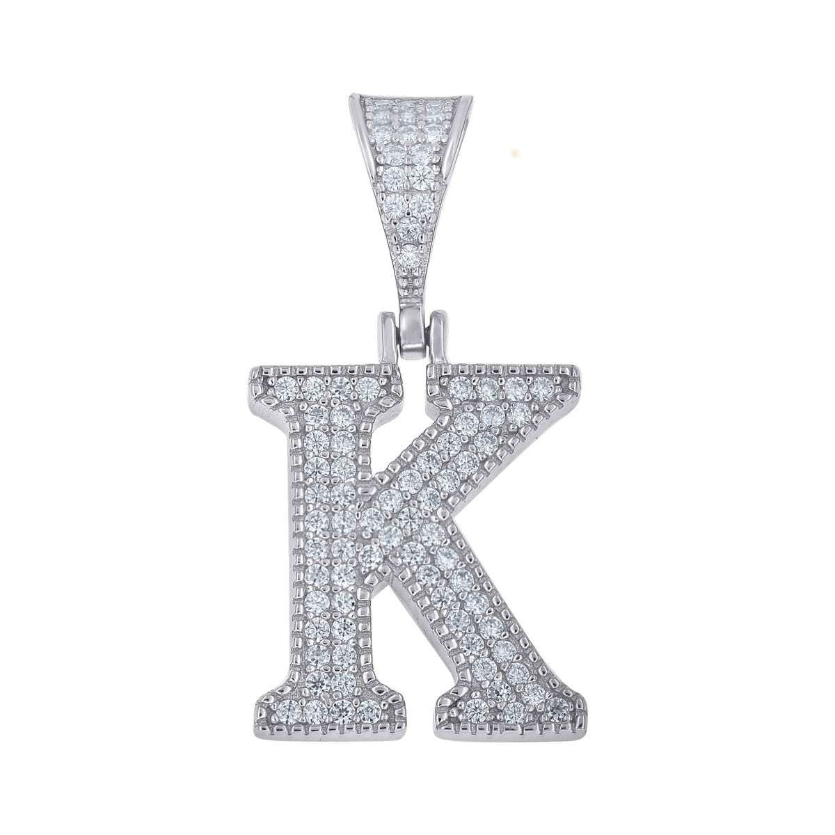 925 Sterling Silver Unisex Moissanite Initial Letter K Charm Pendant