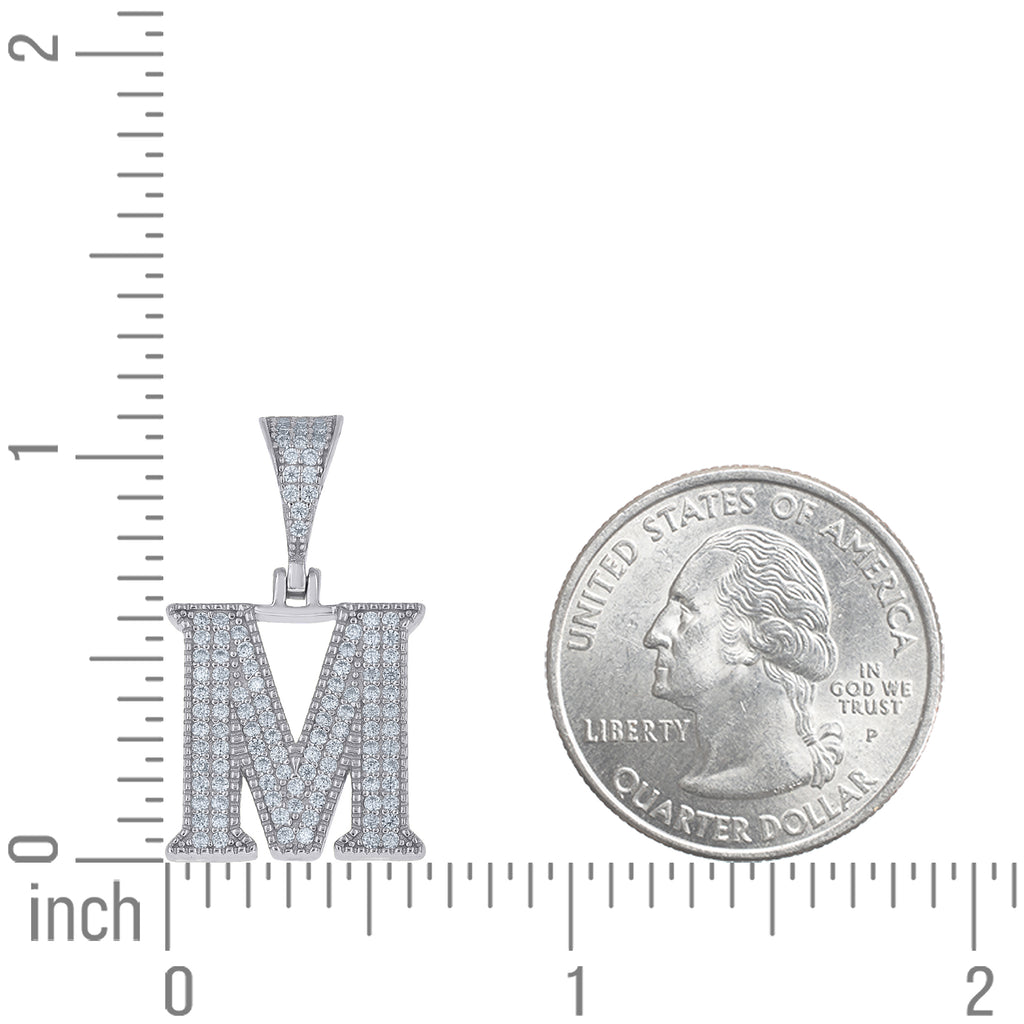 925 Sterling Silver Unisex Moissanite Initial Letter M Charm Pendant