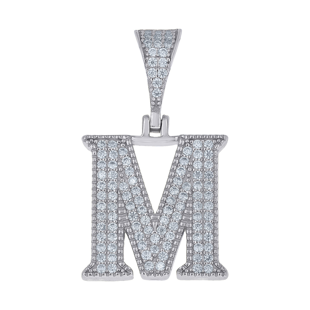925 Sterling Silver Unisex Moissanite Initial Letter M Charm Pendant