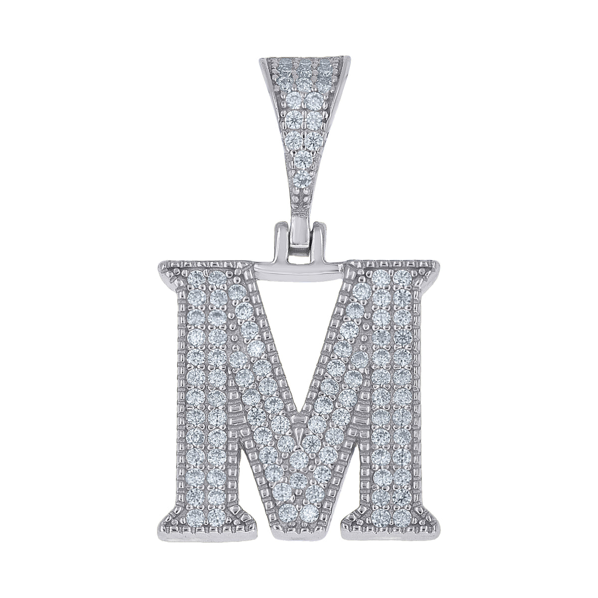 925 Sterling Silver Unisex Moissanite Initial Letter M Charm Pendant