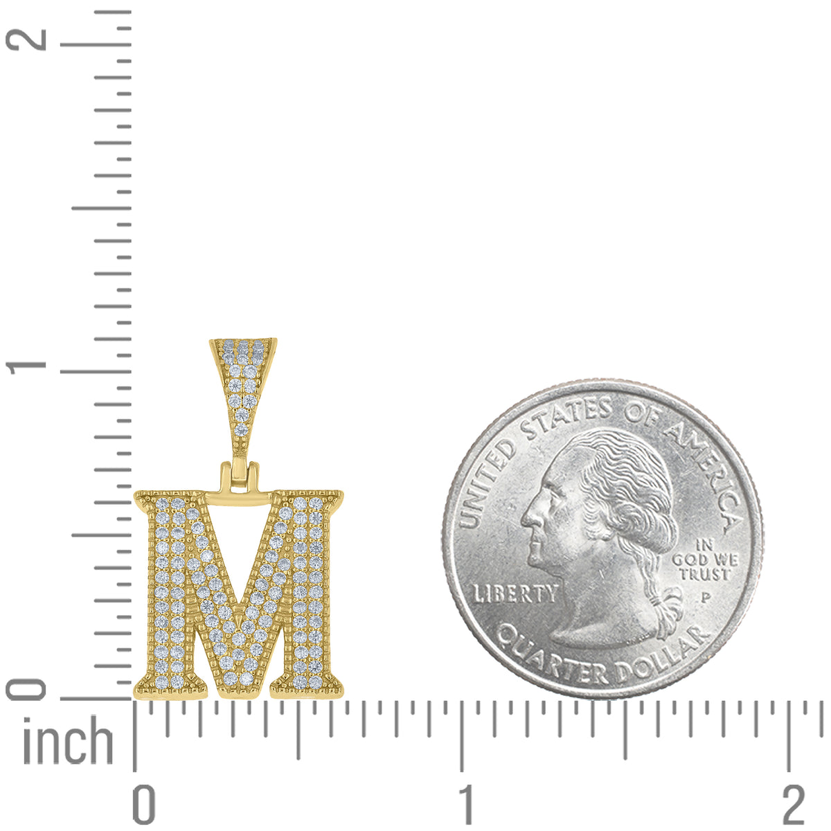 925 Sterling Silver Yellow-Tone Unisex Moissanite Initial Letter M Charm Pendant