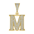 925 Sterling Silver Yellow-Tone Unisex Moissanite Initial Letter M Charm Pendant