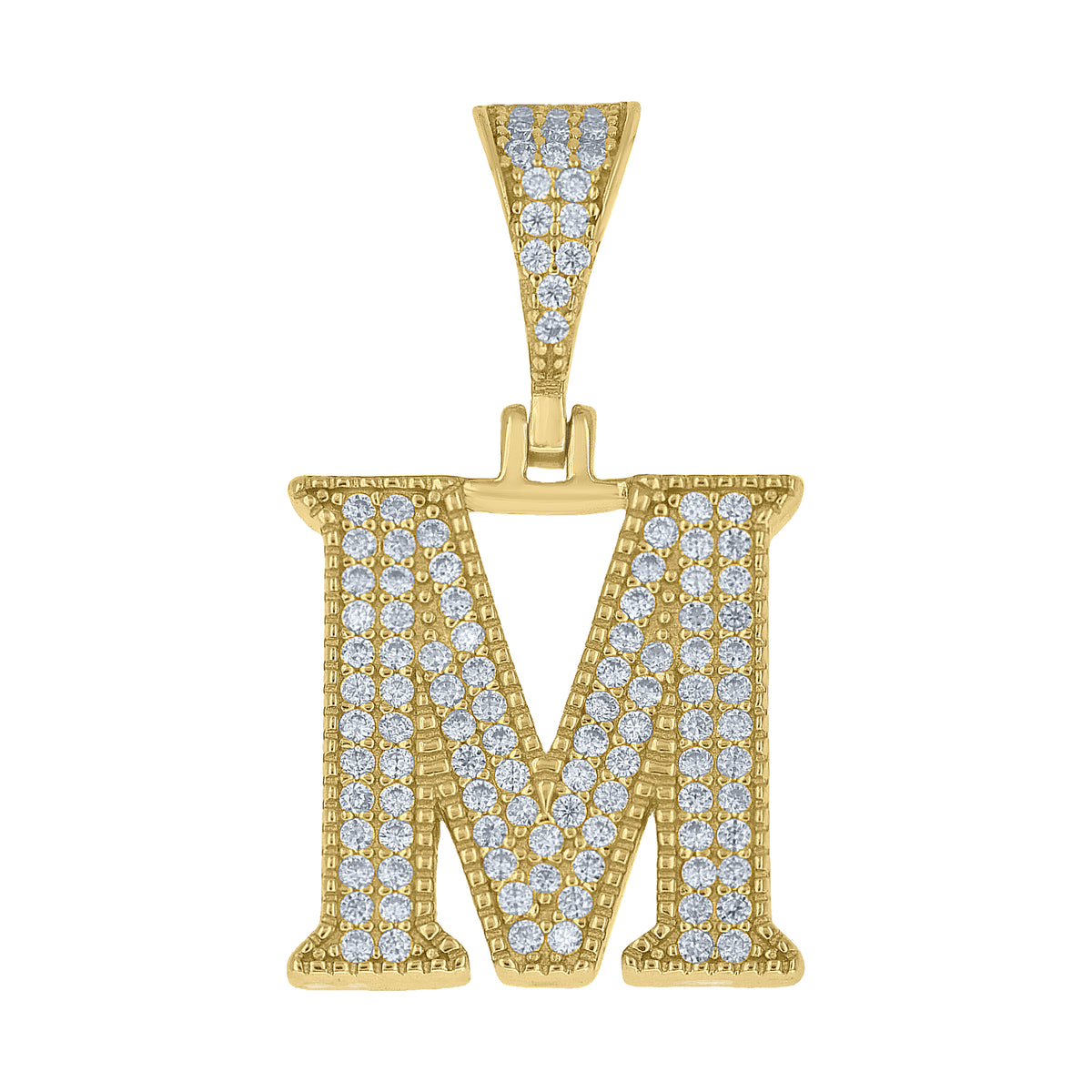 925 Sterling Silver Yellow-Tone Unisex Moissanite Initial Letter M Charm Pendant