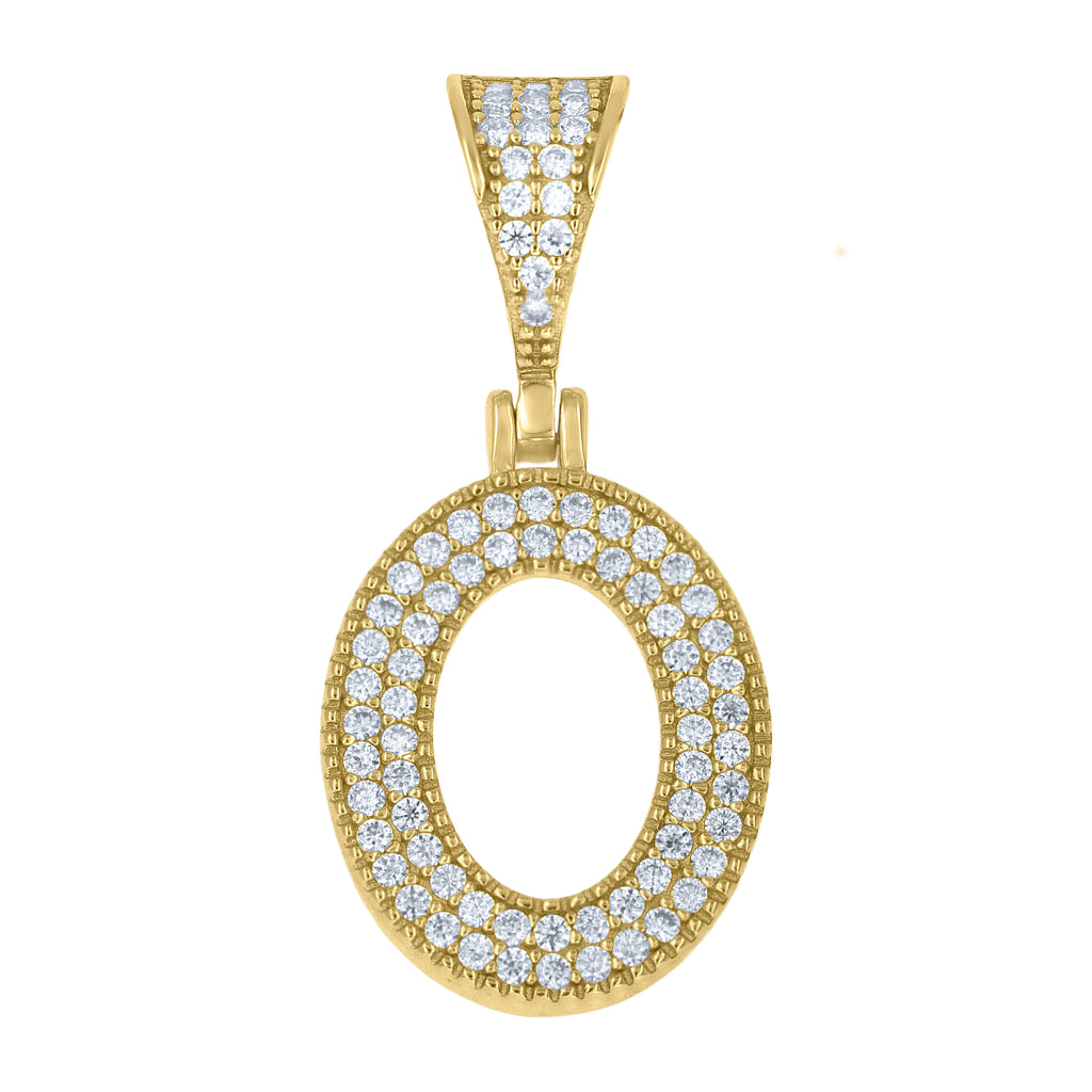 925 Sterling Silver Yellow-Tone Unisex Moissanite Initial Letter O Charm Pendant