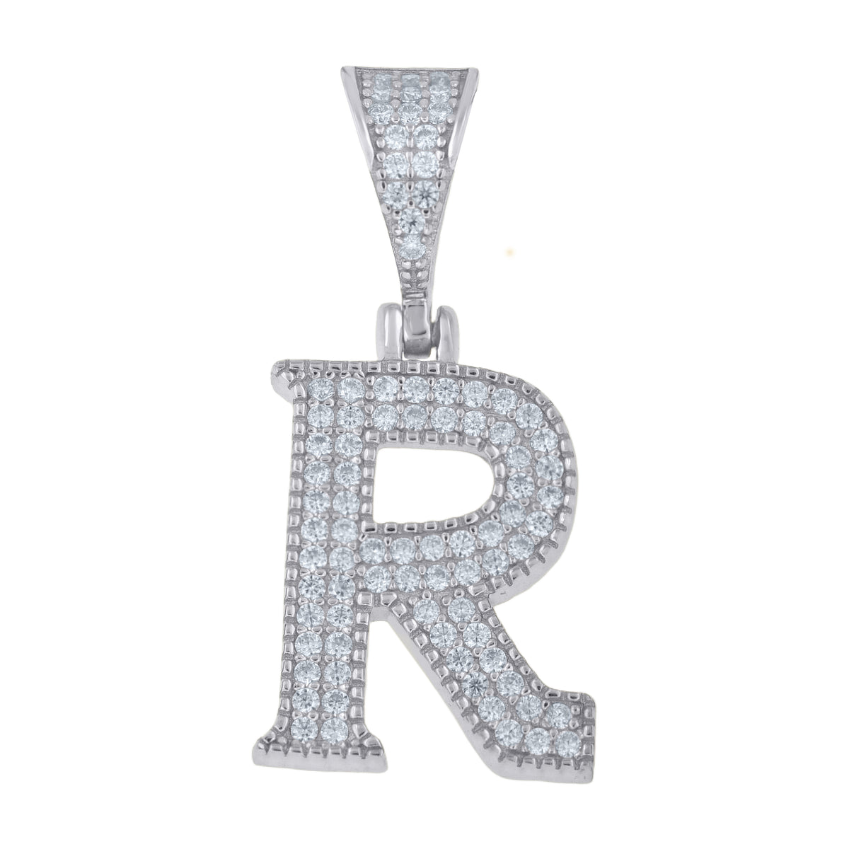 925 Sterling Silver Unisex Moissanite Initial Letter R Charm Pendant