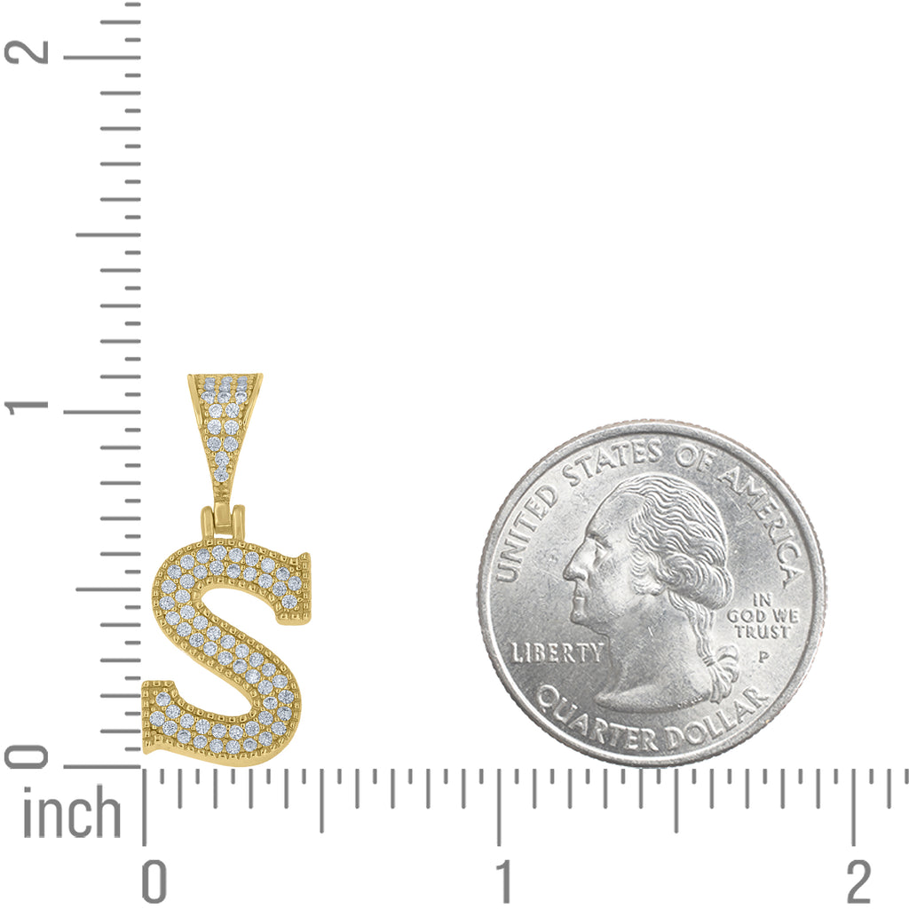 925 Sterling Silver Yellow-Tone Unisex Moissanite Initial Letter S Charm Pendant