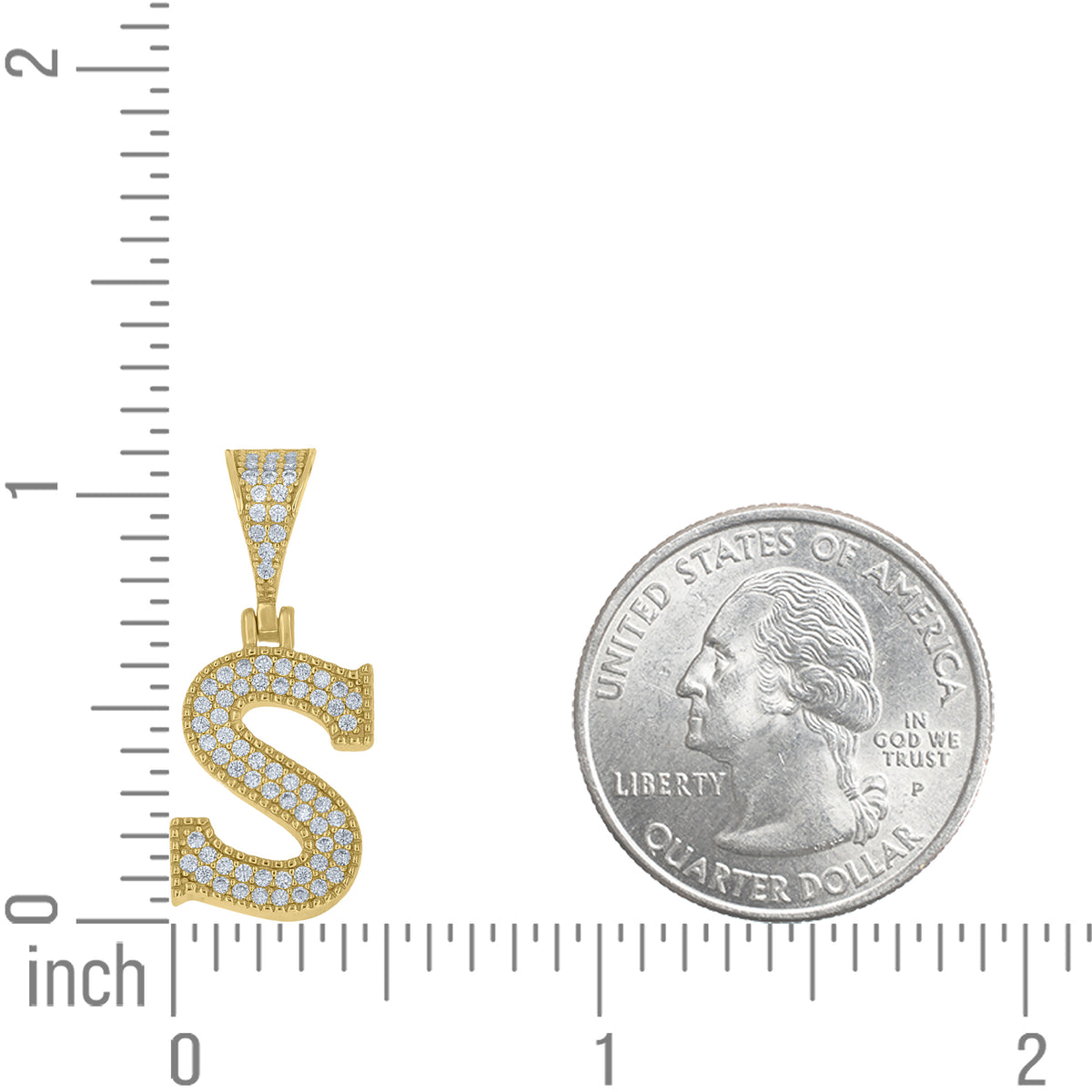 925 Sterling Silver Yellow-Tone Unisex Moissanite Initial Letter S Charm Pendant