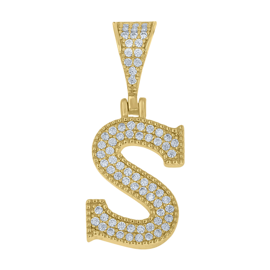 925 Sterling Silver Yellow-Tone Unisex Moissanite Initial Letter S Charm Pendant