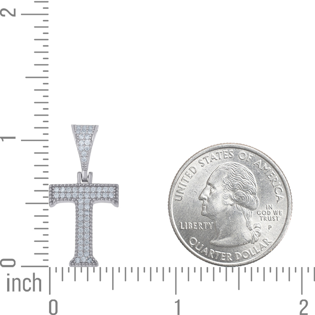 925 Sterling Silver Unisex Moissanite Initial Letter T Charm Pendant