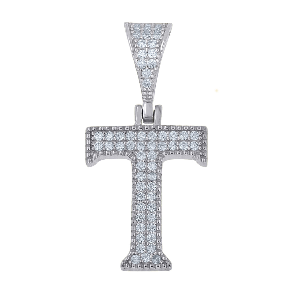 925 Sterling Silver Unisex Moissanite Initial Letter T Charm Pendant
