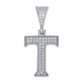 925 Sterling Silver Unisex Moissanite Initial Letter T Charm Pendant