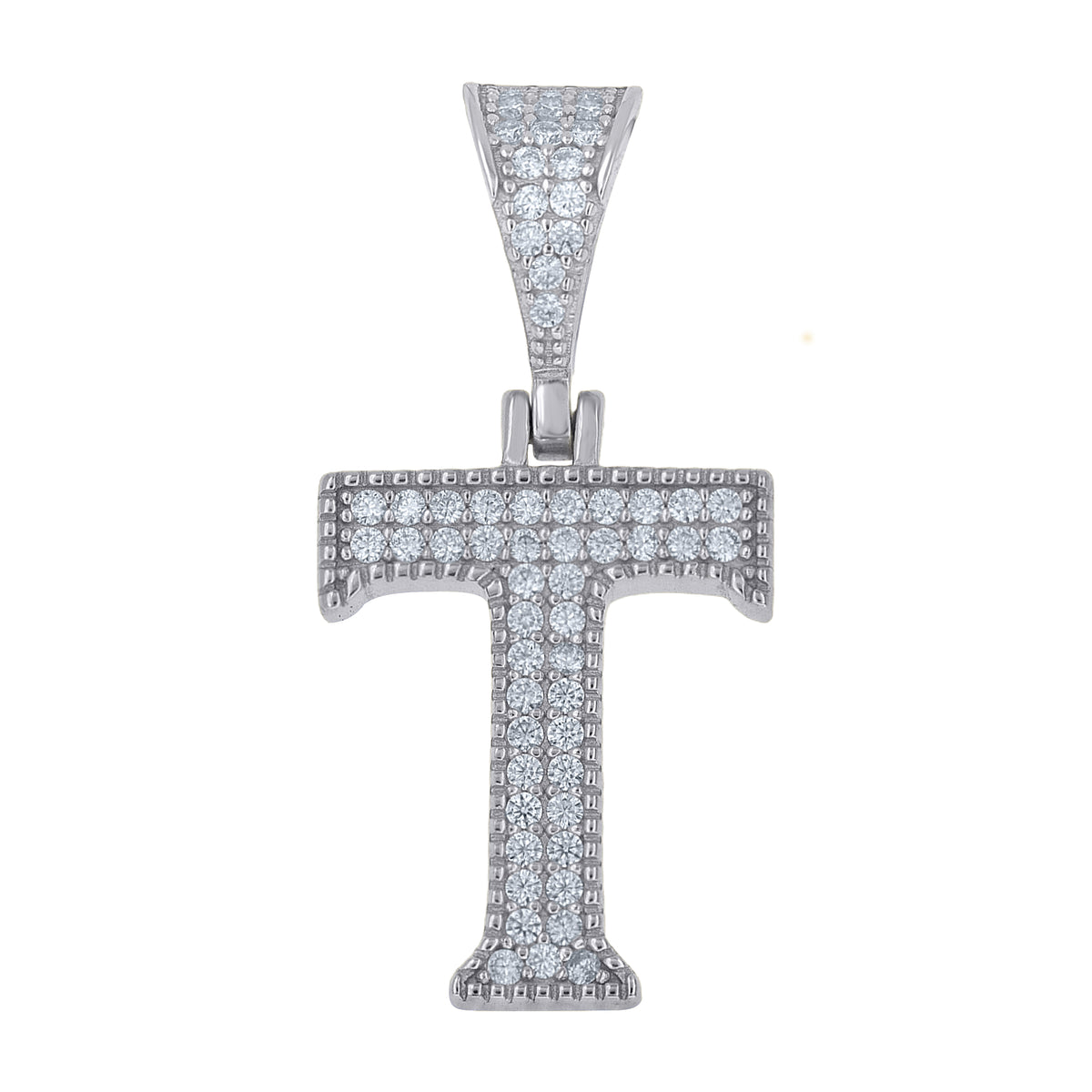 925 Sterling Silver Unisex Moissanite Initial Letter T Charm Pendant