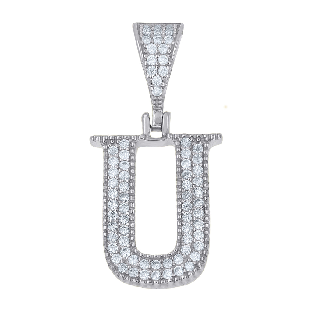 925 Sterling Silver Unisex Moissanite Initial Letter U Charm Pendant