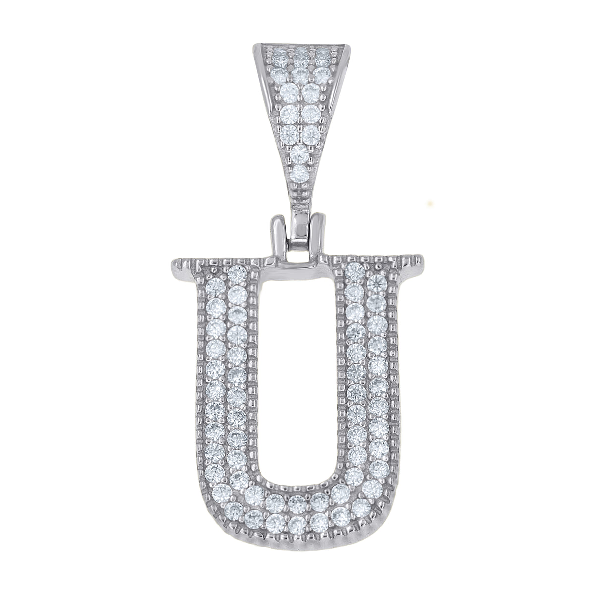 925 Sterling Silver Unisex Moissanite Initial Letter U Charm Pendant
