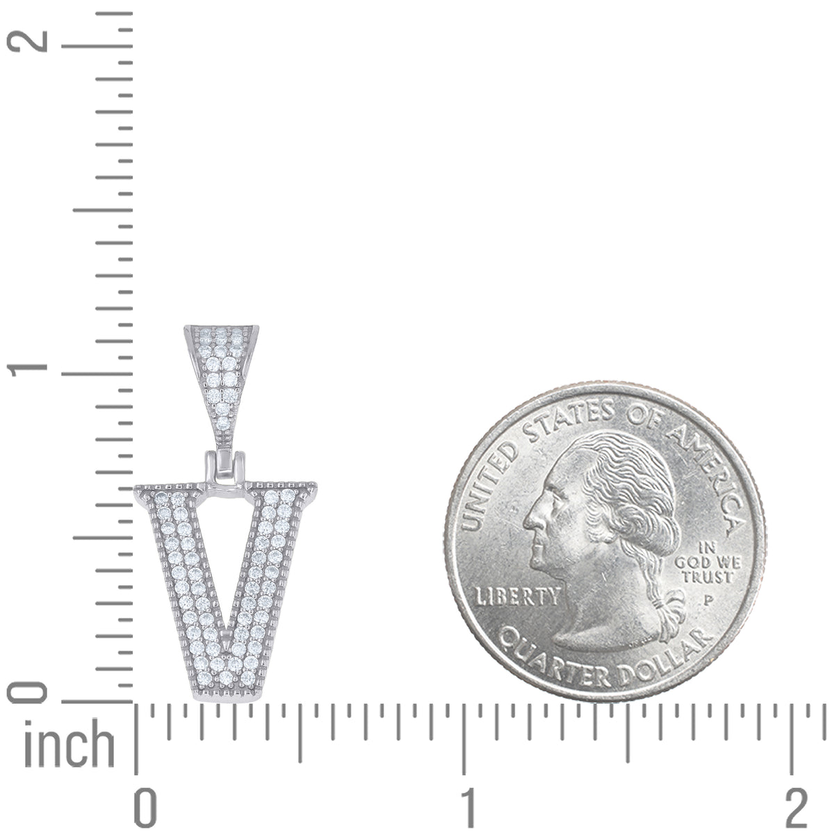925 Sterling Silver Unisex Moissanite Initial Letter V Charm Pendant