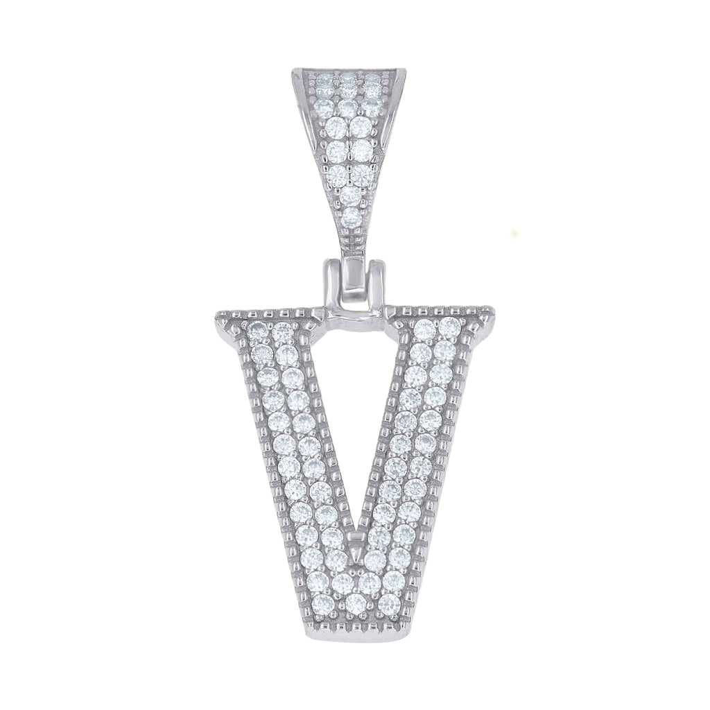 925 Sterling Silver Unisex Moissanite Initial Letter V Charm Pendant