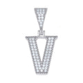 925 Sterling Silver Unisex Moissanite Initial Letter V Charm Pendant