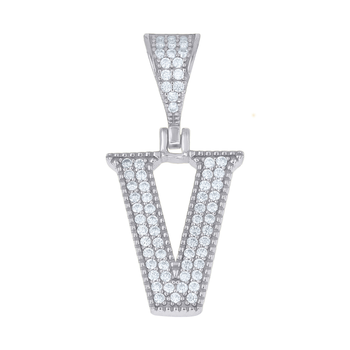 925 Sterling Silver Unisex Moissanite Initial Letter V Charm Pendant