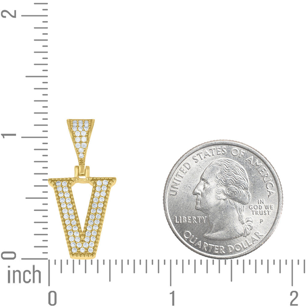 925 Sterling Silver Yellow-Tone Unisex Moissanite Initial Letter V Charm Pendant