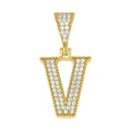 925 Sterling Silver Yellow-Tone Unisex Moissanite Initial Letter V Charm Pendant
