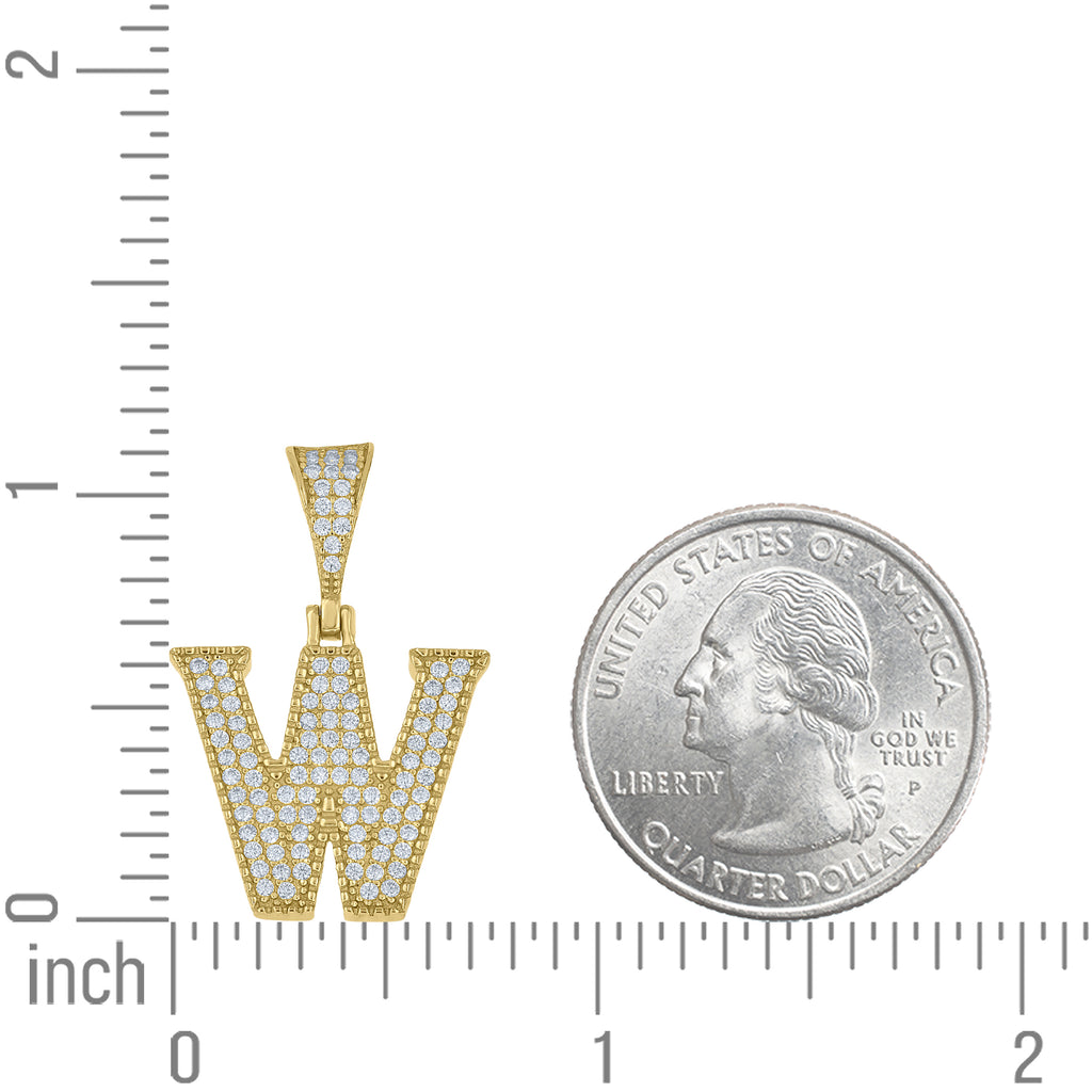 925 Sterling Silver Yellow-Tone Unisex Moissanite Initial Letter W Charm Pendant