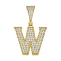 925 Sterling Silver Yellow-Tone Unisex Moissanite Initial Letter W Charm Pendant