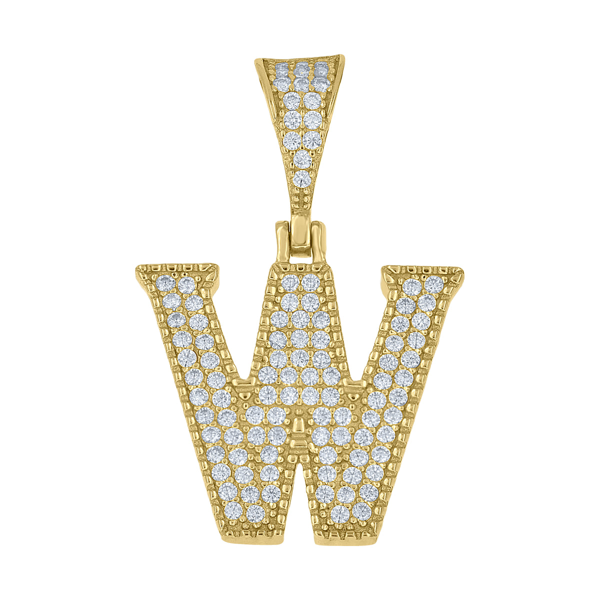 925 Sterling Silver Yellow-Tone Unisex Moissanite Initial Letter W Charm Pendant