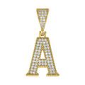 925 Sterling Silver Yellow-tone Unisex Cubic-Zirconia Initial Alphabet A Charm Pendant