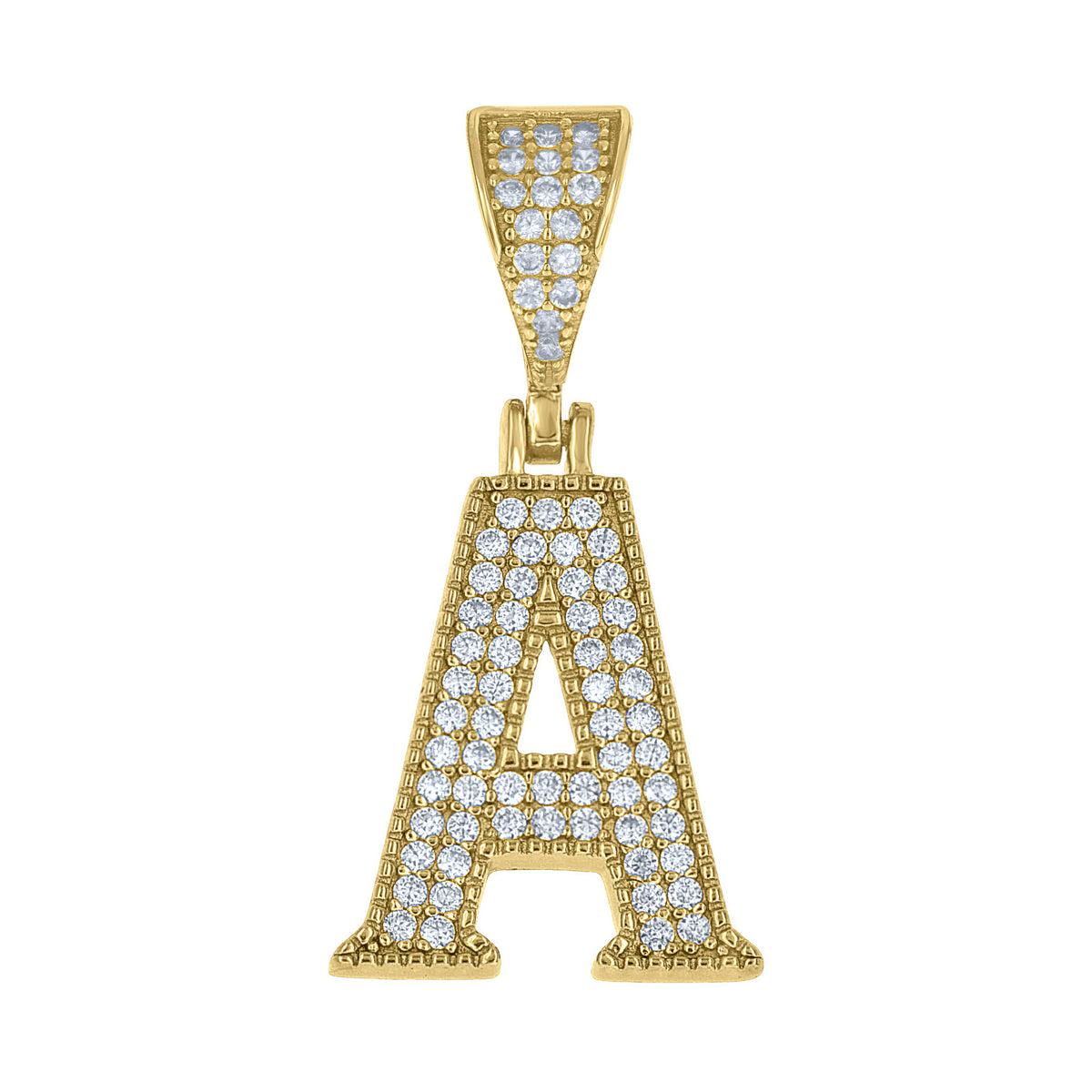 925 Sterling Silver Yellow-tone Unisex Cubic-Zirconia Initial Alphabet A Charm Pendant