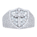 925 Sterling Silver Mens Baguette Round Moissanite Cross Religious Ring Size 10