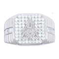 925 Sterling Silver Mens Baguette Round Moissanite Masonic Symbol Religious Ring Size 8