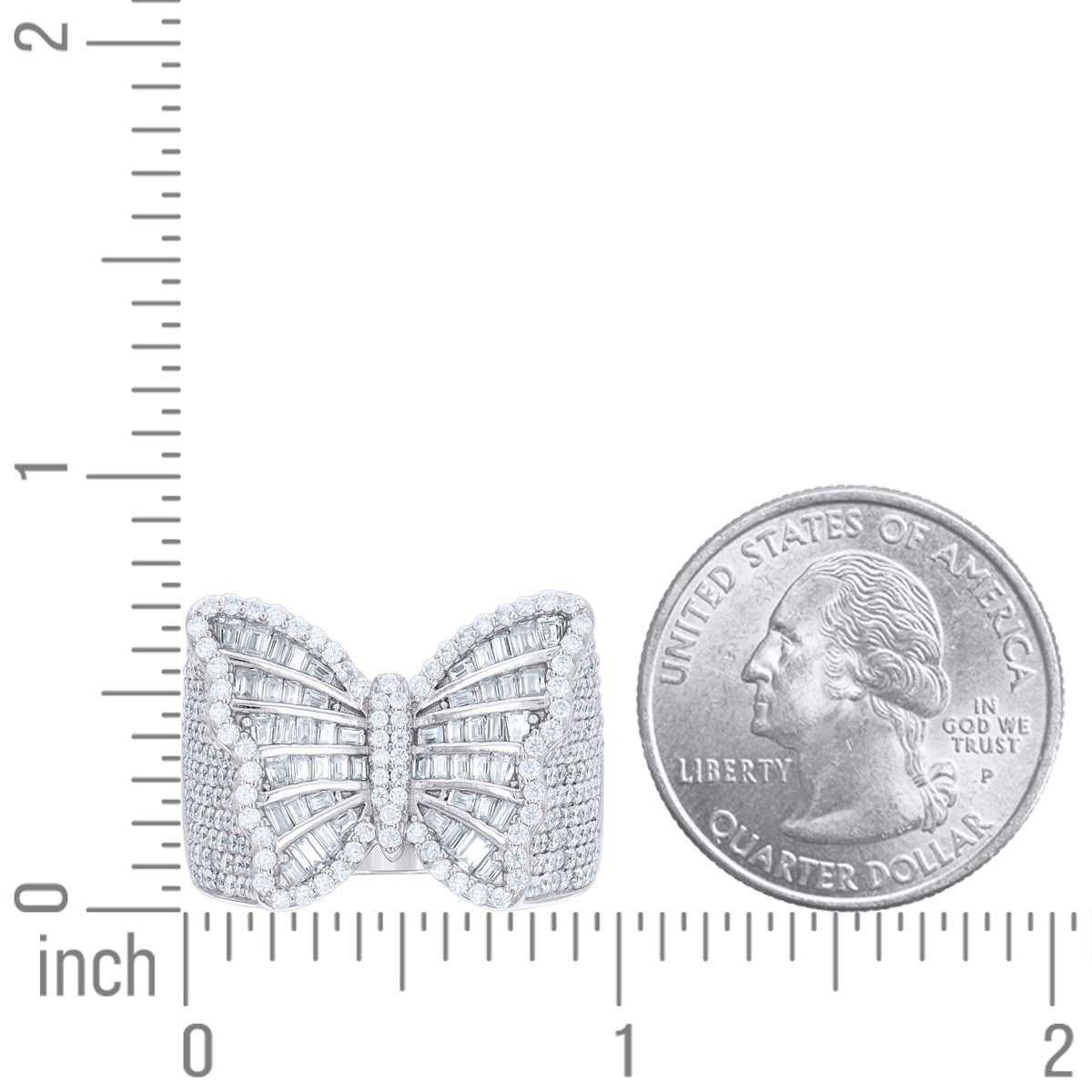 925 Sterling Silver Womens Baguette Round Moissanite Butterfly Fashion Ring Size 9