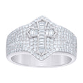 925 Sterling Silver Mens Baguette Round Moissanite Cross Religious Ring Size 9
