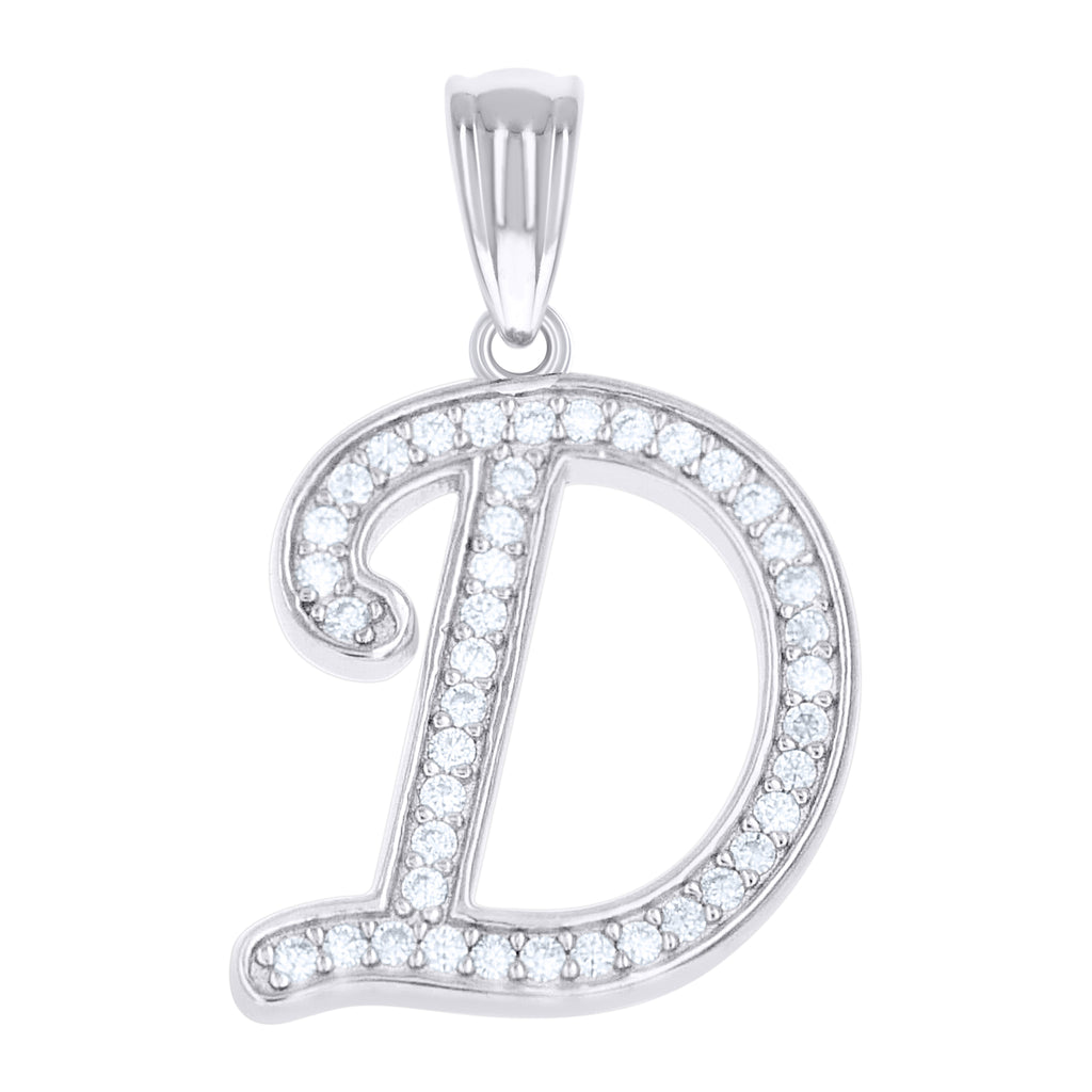 925 Sterling Silver Unisex Moissanite Initial Alphabet D Charm Pendant