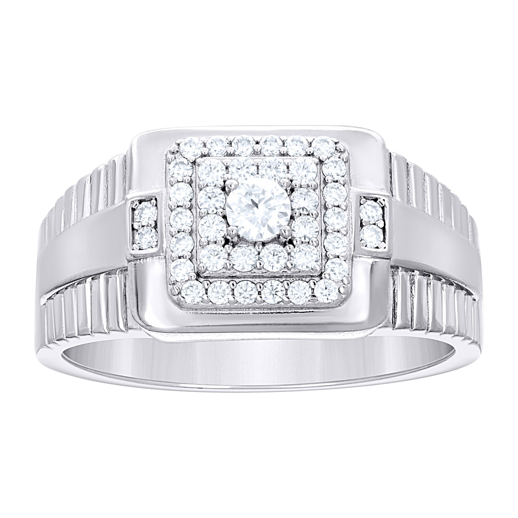 925 Sterling Silver Mens Moissanite Square Head Fashion Ring Size 8