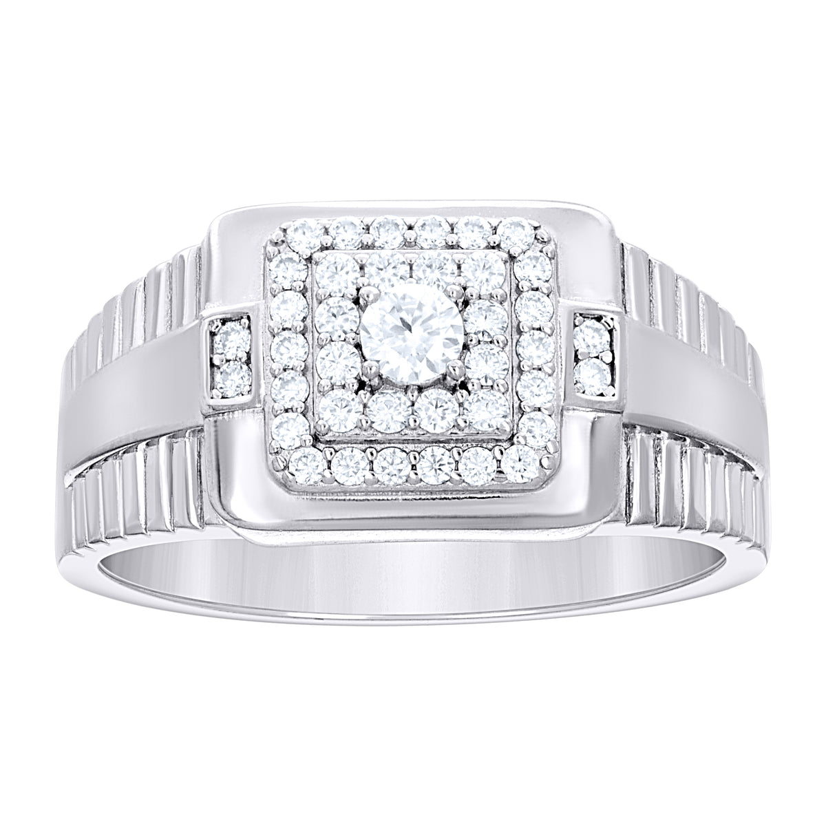 925 Sterling Silver Mens Moissanite Square Head Fashion Ring Size 9