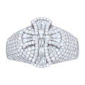 925 Sterling Silver Mens Baguette Round Moissanite Cross Religious Ring Size 9