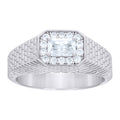 925 Sterling Silver Mens Emerald-Cut Round Moissanite Octagon Head Fashion Ring