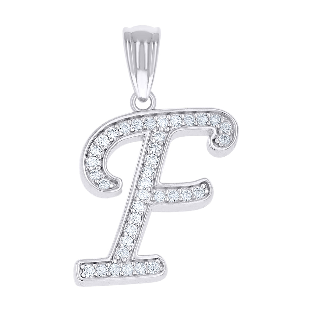 925 Sterling Silver Unisex Moissanite Initial Alphabet F Charm Pendant